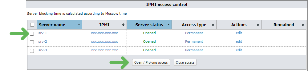 Open / Prolong access